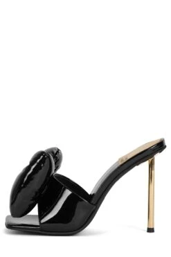 BOW-DOWN -Outlet Elevated Steps Store bow down heeled sandal yyh black patent gold 5 129875