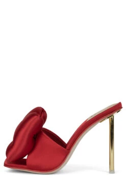 BOW-DOWN -Outlet Elevated Steps Store bow down heeled sandal yyh red satin gold 5 613450