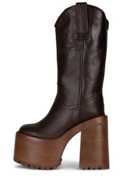 GRAVEYARD -Outlet Elevated Steps Store graveyard knee high boot jeffrey campbell coffee natural stack 6 843944