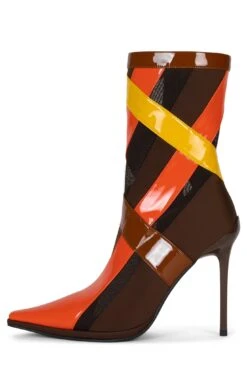 STRIPES -Outlet Elevated Steps Store stripes heeled bootie jeffrey campbell orange brown patent multi 6 604343
